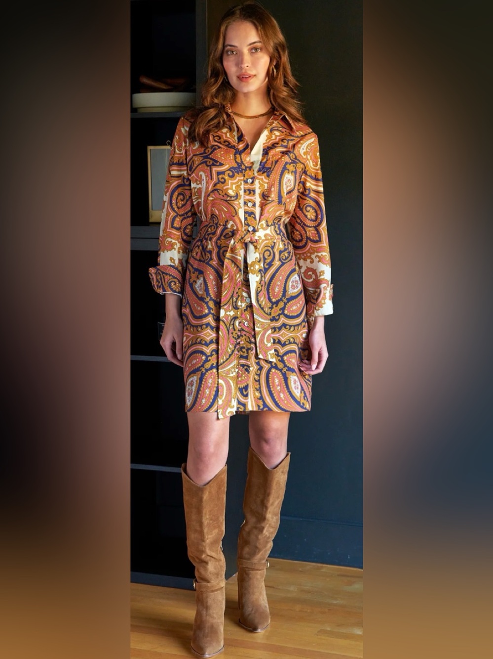 Finley Liam Princess Paisley Print Button-Front Shirt Dress Small NWT NEW